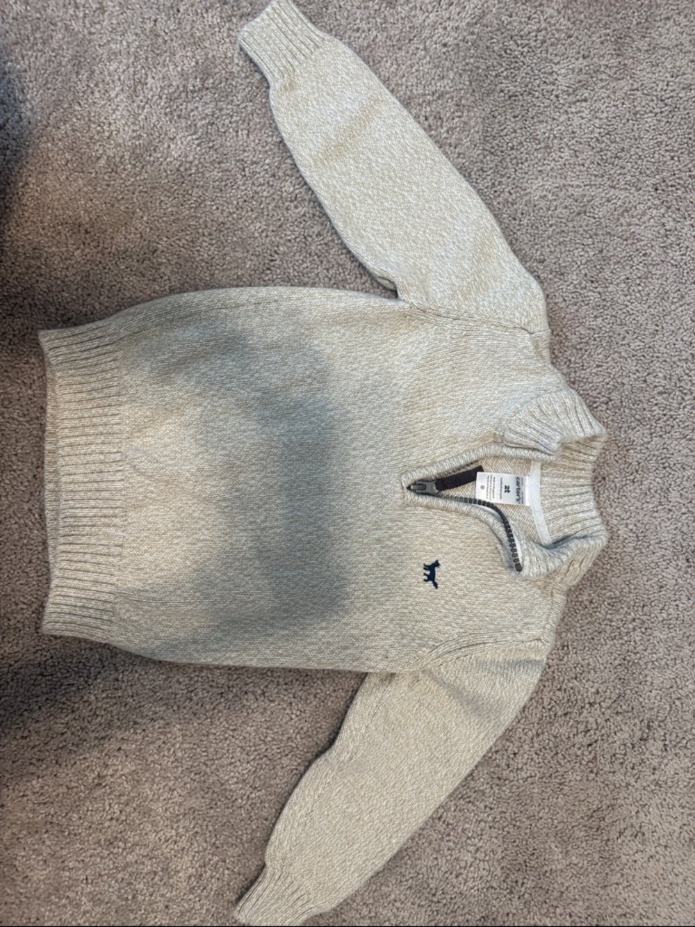 Carter's Cream Knit Quarter-Zip Sweater with Navy Logo